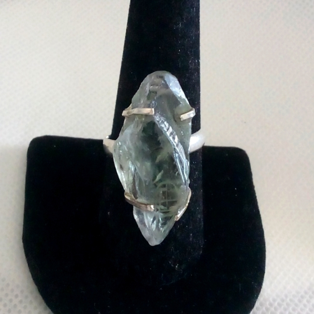 Man's huge 50ct rough uncut natural green amethyst ring Size 9.5 💚🤗